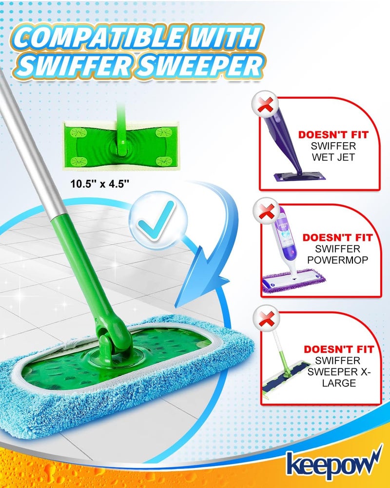 KEEPOW Reusable Dry Sweeping Cloths Microfiber Wet Pads Refill Compatible with Swiffer Sweeper Mop, Machine Washable Sweeping Mop Pads for Use on All Floors - Stone, Hardwood, Laminate & Tile (6 Blue) - Image 2